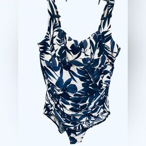 Lands End Slender Swimwear in Navy and White Floral Design